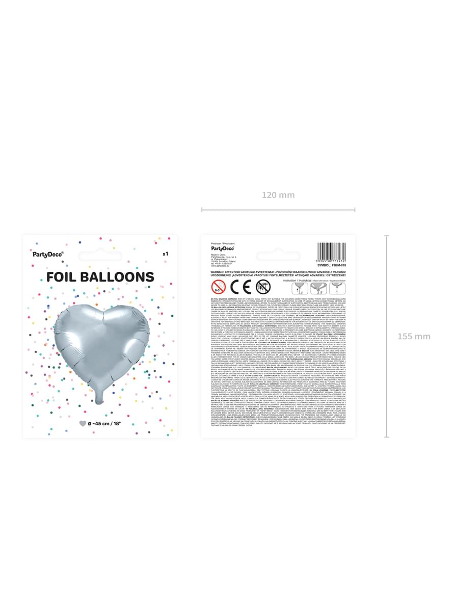Globo de foil 45 cm con forma de corazón plateado