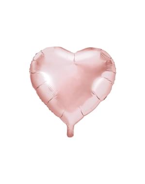 Balon din folie 45 cm cu formă de inimă roz auriu