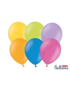 Çeşitli metalik pastel renklerde 100 ekstra güçlü balon (23 cm)