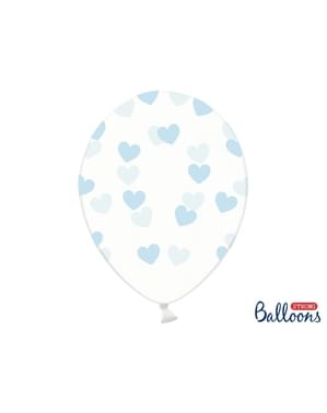 6 balonků s modrými srdíčky (30 cm)