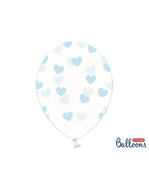 6 воздушных шаров с синими сердечками (30 см)