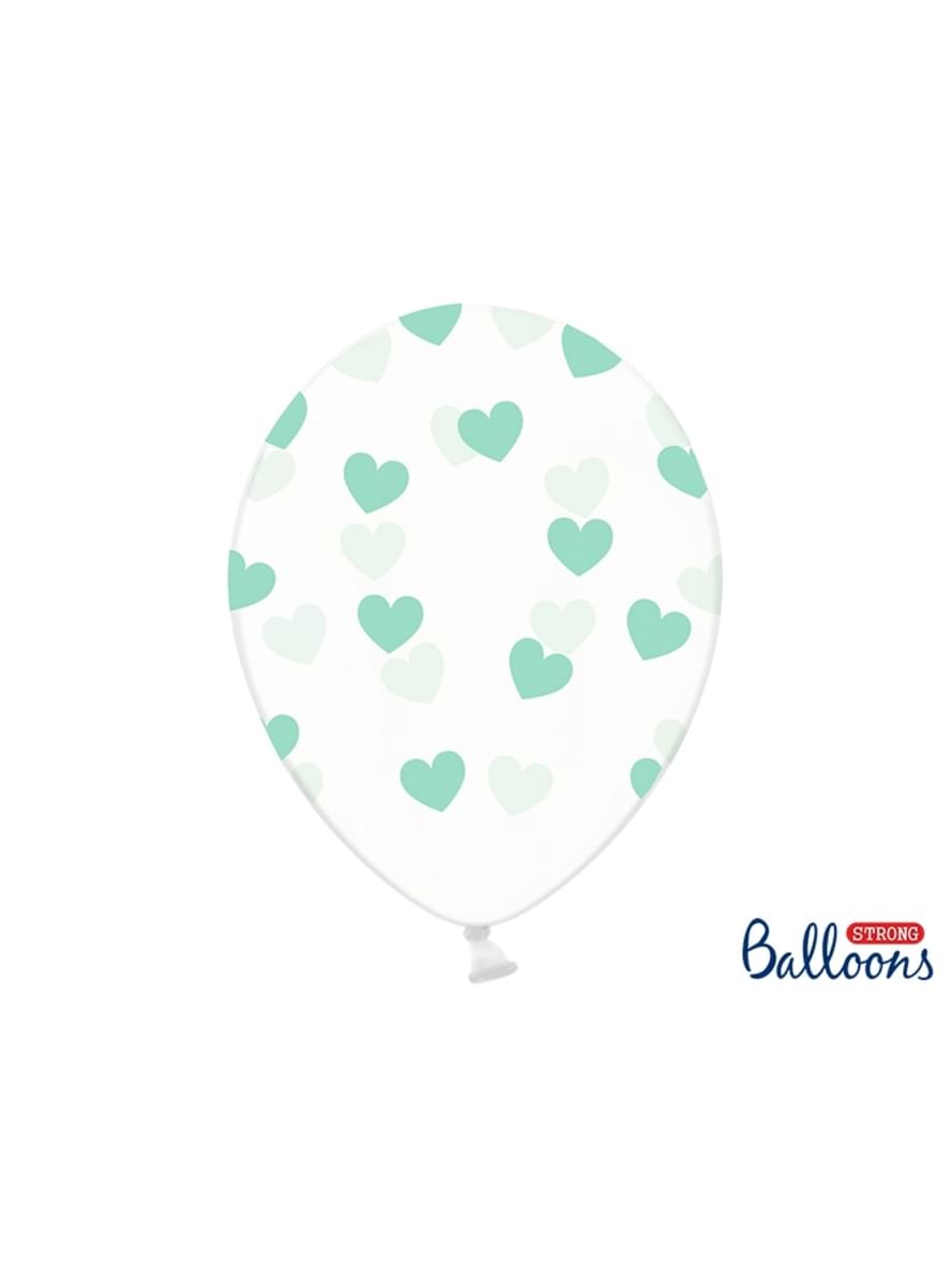 6 globos con corazones verdes (30 cm)