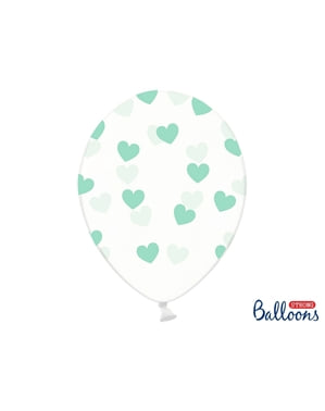 6 воздушных шаров с зелеными сердечками (30 см)