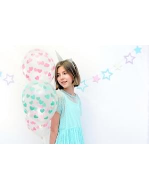 6 globos con corazones verdes (30 cm)