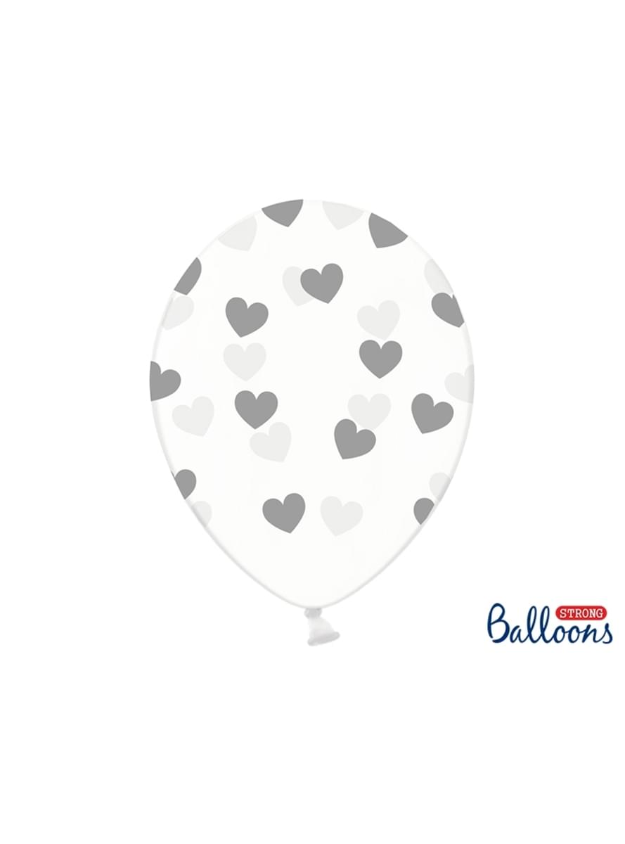 6 palloncini con cuori grigi (30 cm)