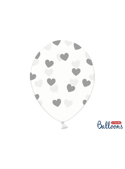 6 globos con corazones grises (30 cm)