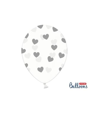 6 globos con corazones grises (30 cm)