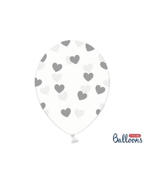 6 Luftballons mit grauen Herzen (30 cm)