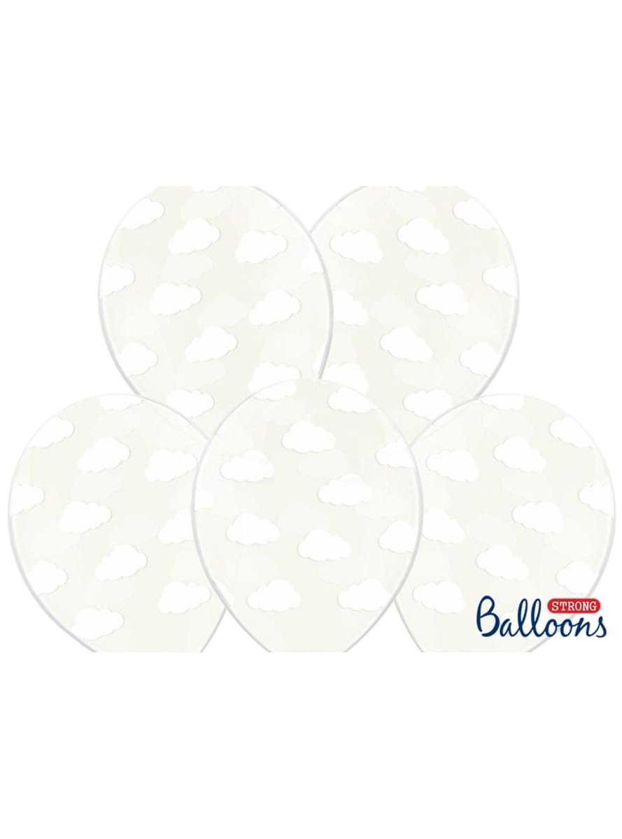 6 balões transparentes com nuvens brancas (30 cm) 
