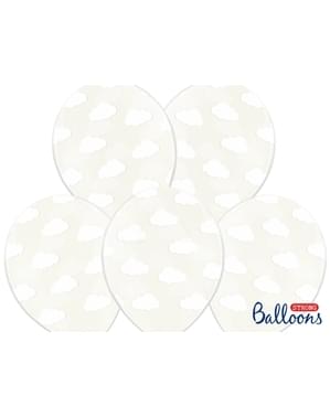 6 balonků průhledných s bílými obláčky (30 cm)