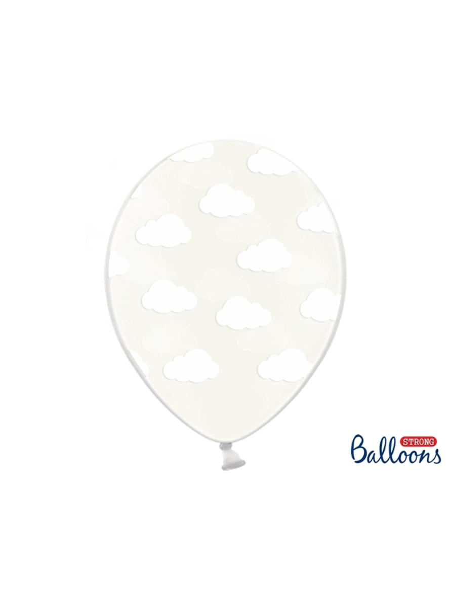 6 balloons transparent with white clouds (30 cm)