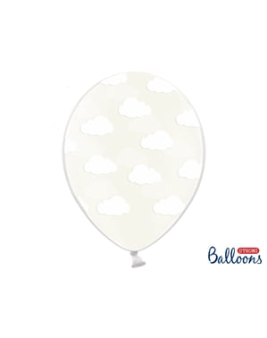 6 baloane transparente cu nori albi (30 cm)
