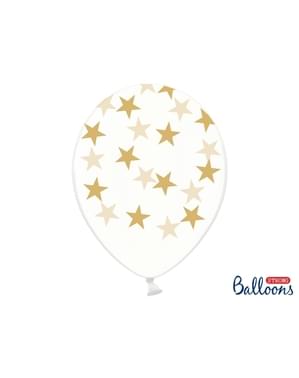 Altın yıldız ile saydam 50 balon (30 cm)