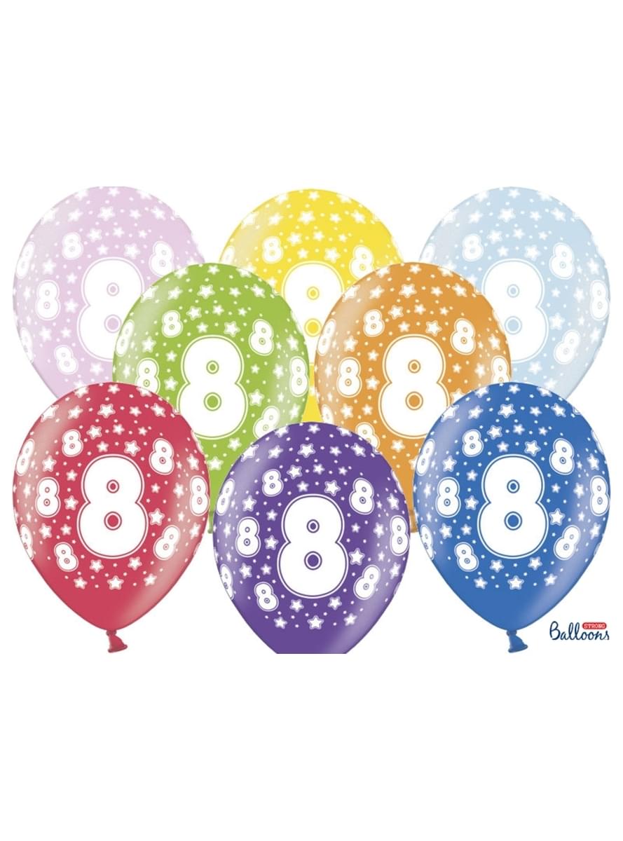 6 x Multicolour “8” Latex Balloons (30cm)