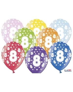 6 x farebný latexoý balón „8“ (30 cm)