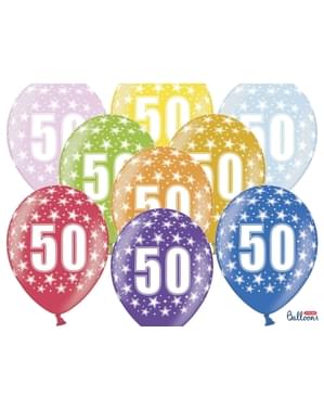 6 «50» латексні кулі в декількох кольорах (30 см)