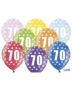 6 “70” Latex ballonger flerfarget (30cm)