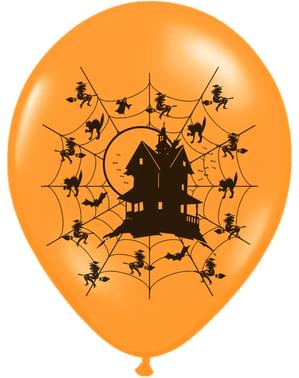 6 balon lateks rumah berhantu berwarna oranye (30 cm)