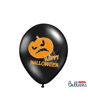 6 latex balloons in black with pumpkins (30 cm)