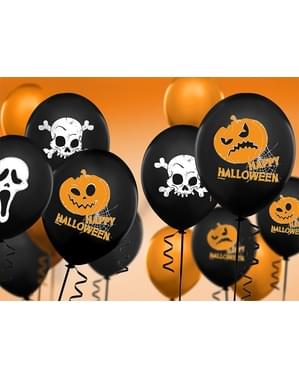 50 balon lateks berwarna hitam dengan tengkorak (30 cm)