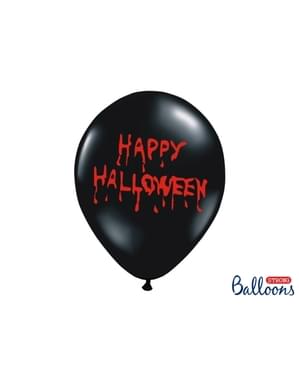 6 "HAPPY HALLOWEEN" balon lateks berwarna hitam (30 cm)