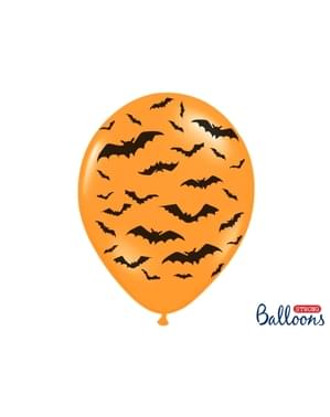 6 ballons en latex oranges avec chauve-souris noir (30 cm)