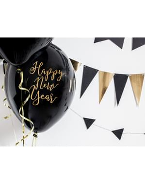 50 "HAPPY NEW YEAR" balon lateks berwarna hitam dan kuning untuk malam tahun baru (30 cm)