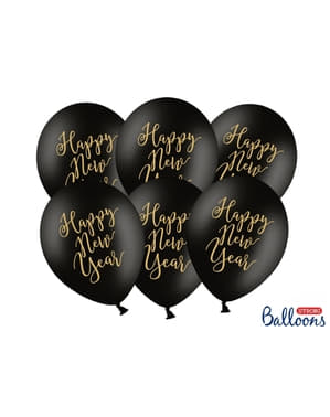 6 balões extra resistentes pretos e dourados para passagem de ano 