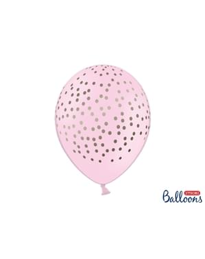 6 balon berwarna baby pink dengan bintik-bintik emas (30 cm)