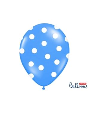 6 balon berwarna biru jernih dengan bintik-bintik putih (30 cm)