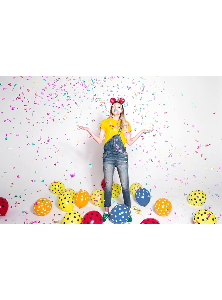 6 Luftballons korallenrot mit schwarzen Punkten (30 cm)