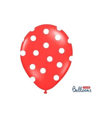 6 koralnih balonov s belimi pikami (30 cm)