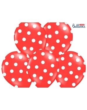 6 globos coral con topos blancos (30 cm)