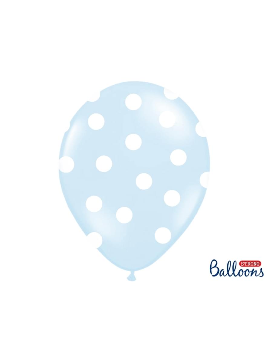 6 palloncini azzurro pastello con pois bianchi (30 cm)