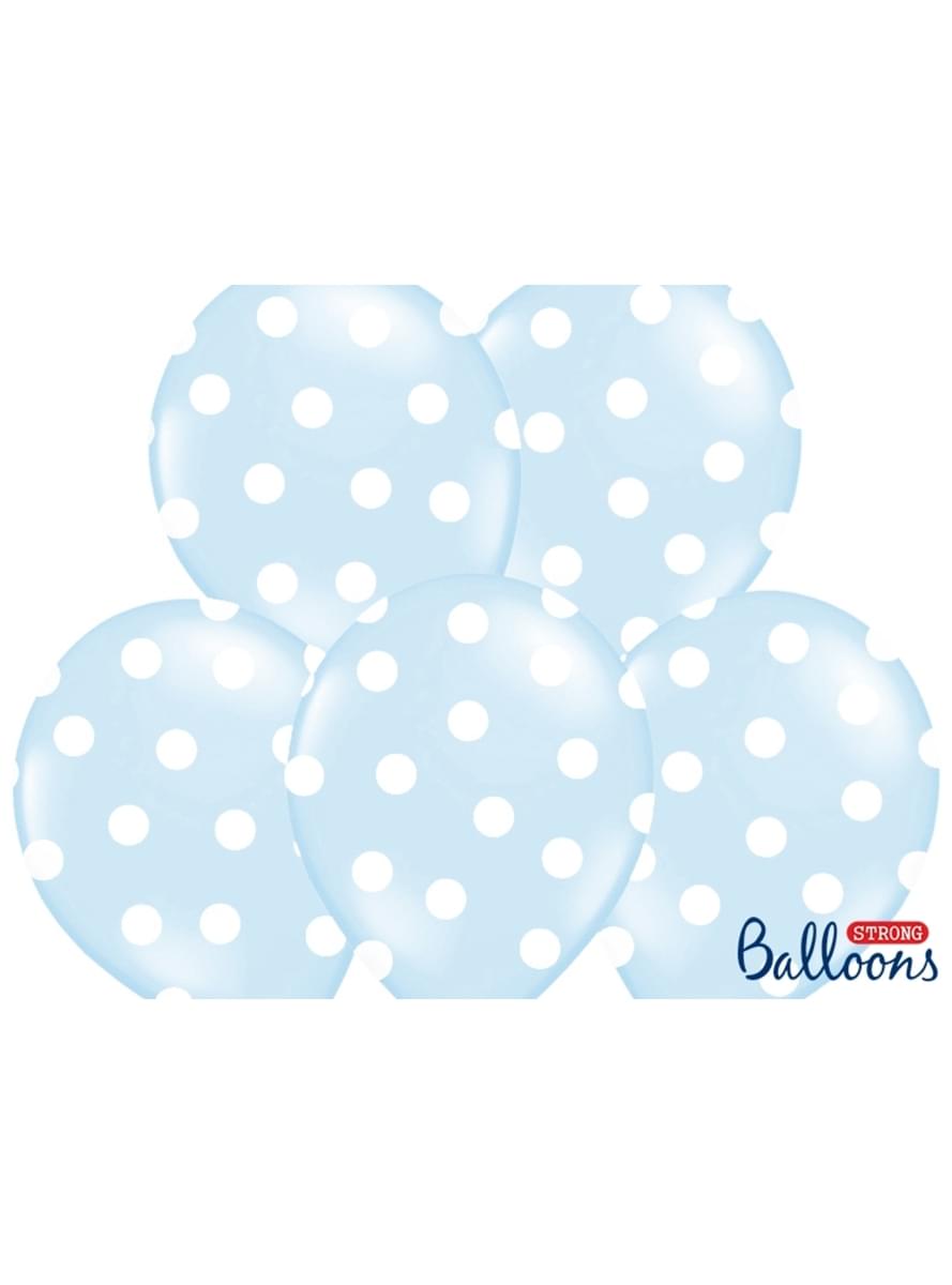 6 ballons bleu pastel à pois blancs (30 cm)