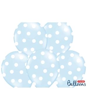 6 Luftballons pastellblau mit weißen Punkten (30 cm)