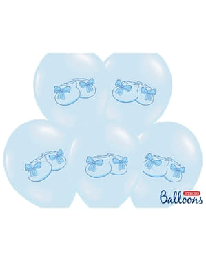 6 latexových balonků pastelově modrých s botičkami (30 cm)