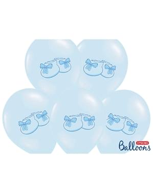 6 palloncini in latex azzurro pastello con scarpine (30 cm)