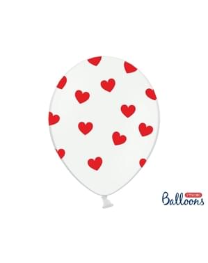 6 balon lateks dengan hati merah (30 cm)