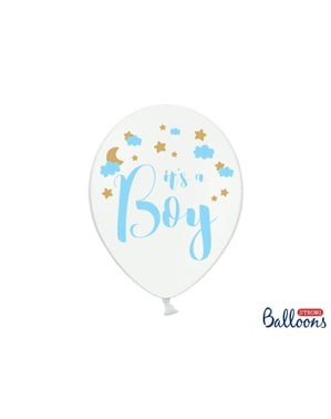 6 "IT'S A BOY" Beyaz Baby Shower için lateks balonlar (30 cm)