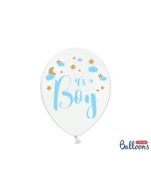 6 «Це хлопчик» латексні кулі для душа дитини в білому (30 см)