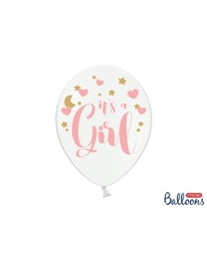 6 baltų „IT'S A GIRL“ Baby Shower latekso balionų (30 cm)