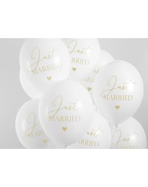 50 "JUST MARRIED" balon lateks berwarna putih (30 cm) - White & Gold Wedding