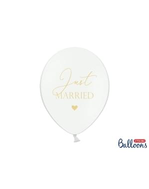 Beyaz 6 "JUST MARRIED" lateks balonlar (30 cm)
