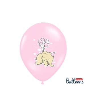 6 balon lateks berwarna pink pastel dengan gajah (30 cm)