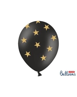Altın yıldız ile siyah 6 balon (30 cm)