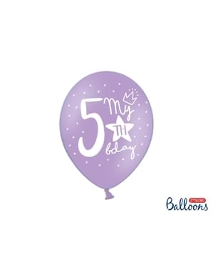 Beşinci doğum günü için 6 ekstra güçlü balon (30 cm)