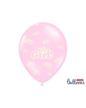 6 "IT'S A GIRL" Pembe 6 parça Bebek Duş için lateks balonlar (30 cm)