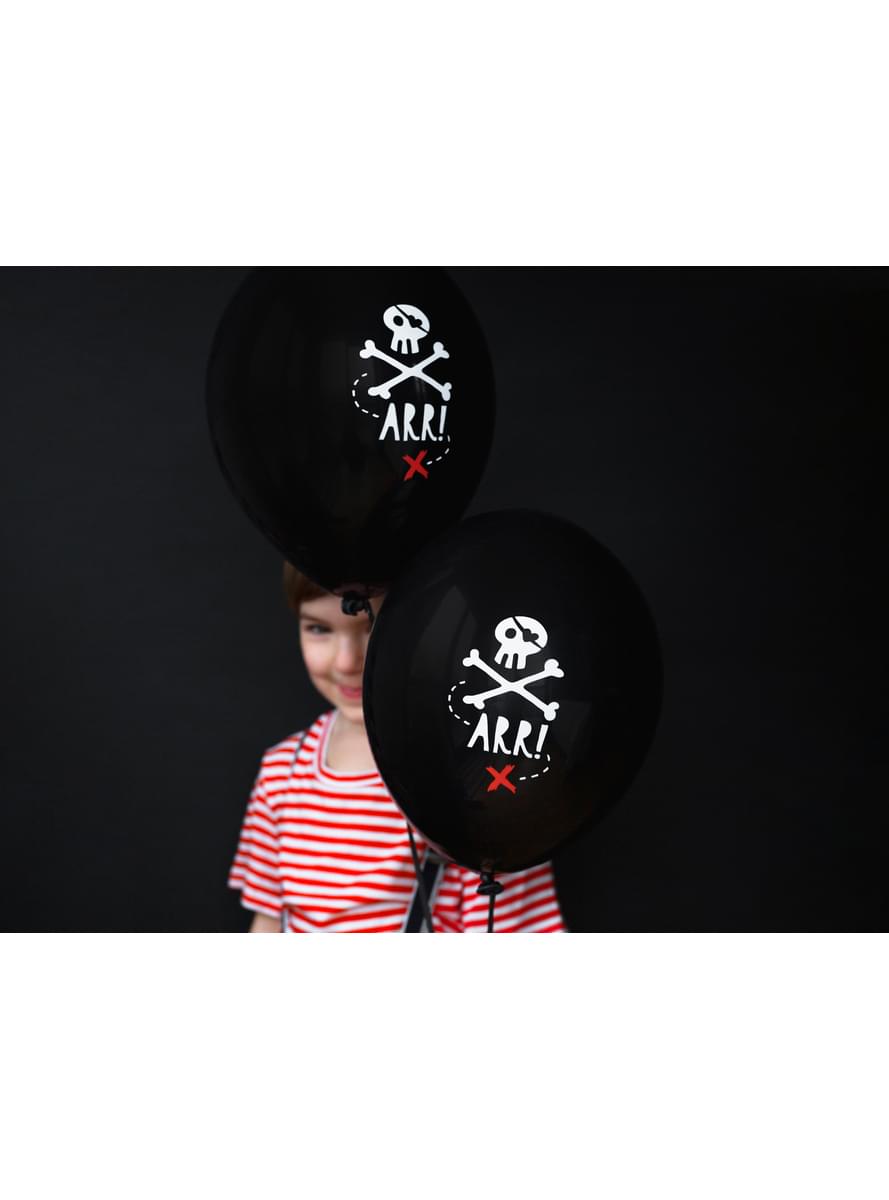 50 ballons en latex noirs avec tête de mort pirate (30 cm) - Pirates Party
