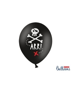 ब्लैक (30 सेमी) में समुद्री डाकू पार्टी के लिए 6 लेटेक्स गुब्बारे - समुद्री डाकू पार्टी